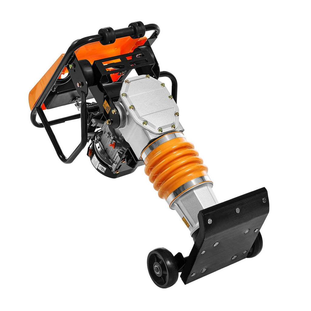 Gas powered jumping jack tamper compactor with orange shock spring and black side plate