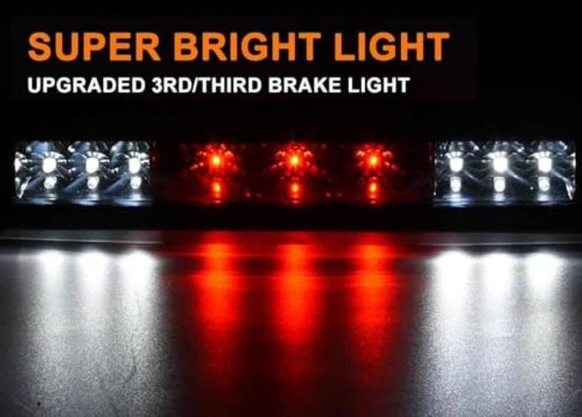 Smoked LED third brake light bar with bright red LED brake glow and clear side LEDs
