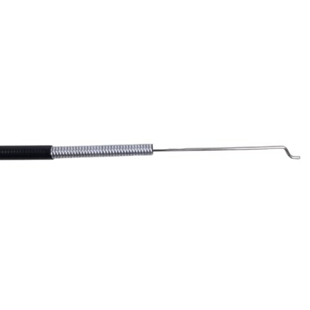 Black throttle cable with coiled spring section and silver metal hook end.