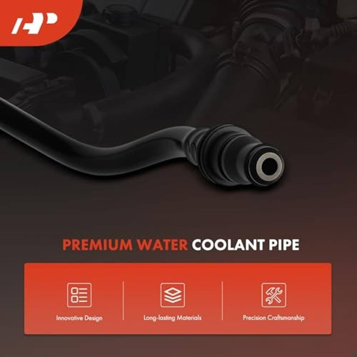 Black coolant hose pipe with ribbed section and round outlet