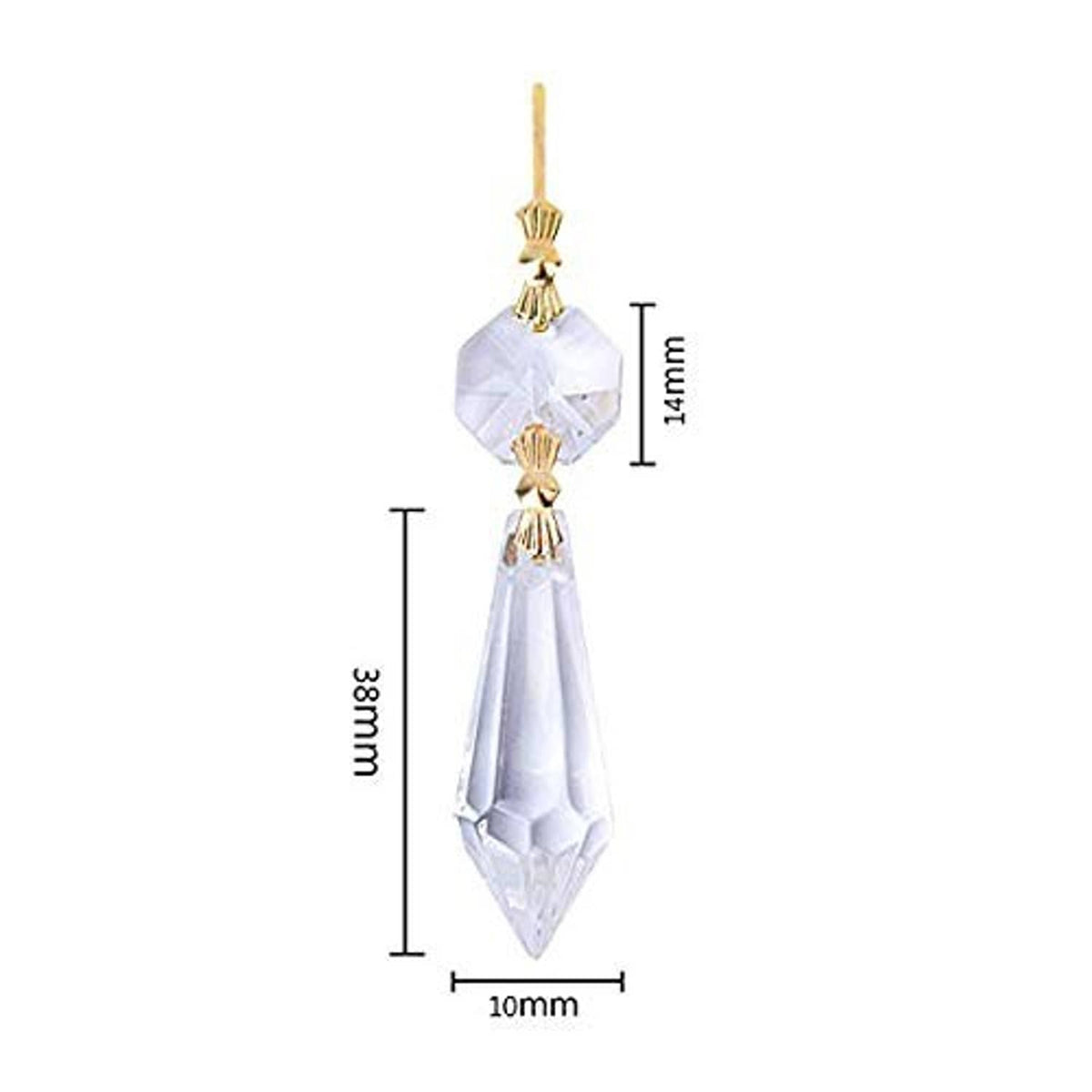 38mm clear faceted crystal drop connector with gold top and hanging loop