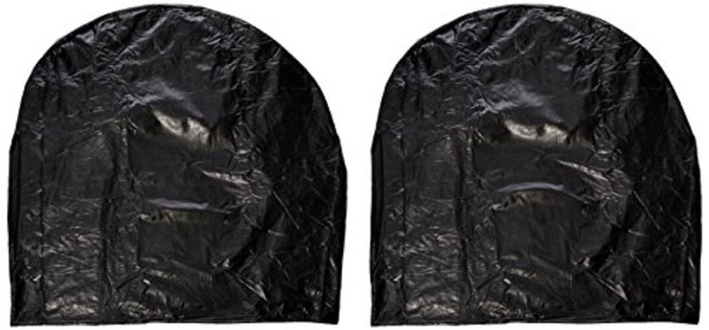 Set of two black vinyl tyre wheel covers with glossy creases, arched shape