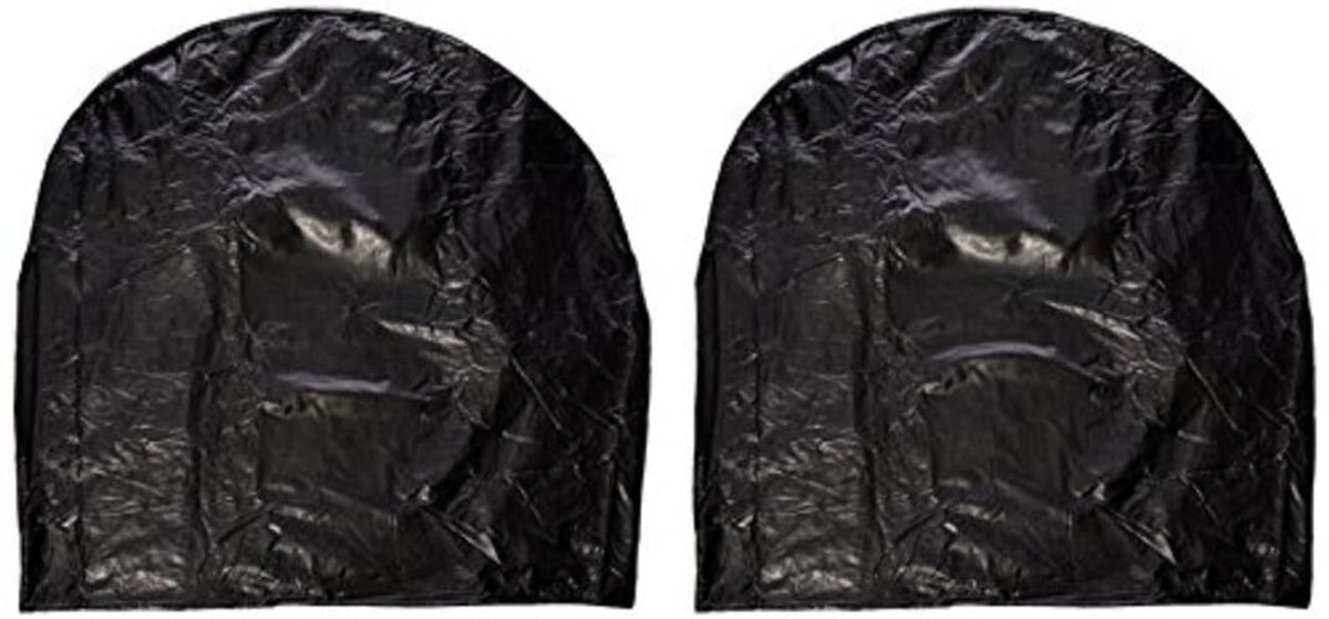 Set of two black vinyl tyre wheel covers with glossy creases, arched shape