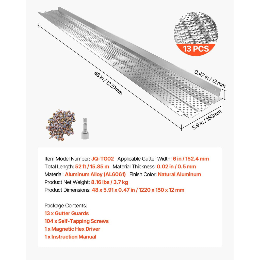 13-piece aluminum gutter leaf guard kit with perforated covers and included tools