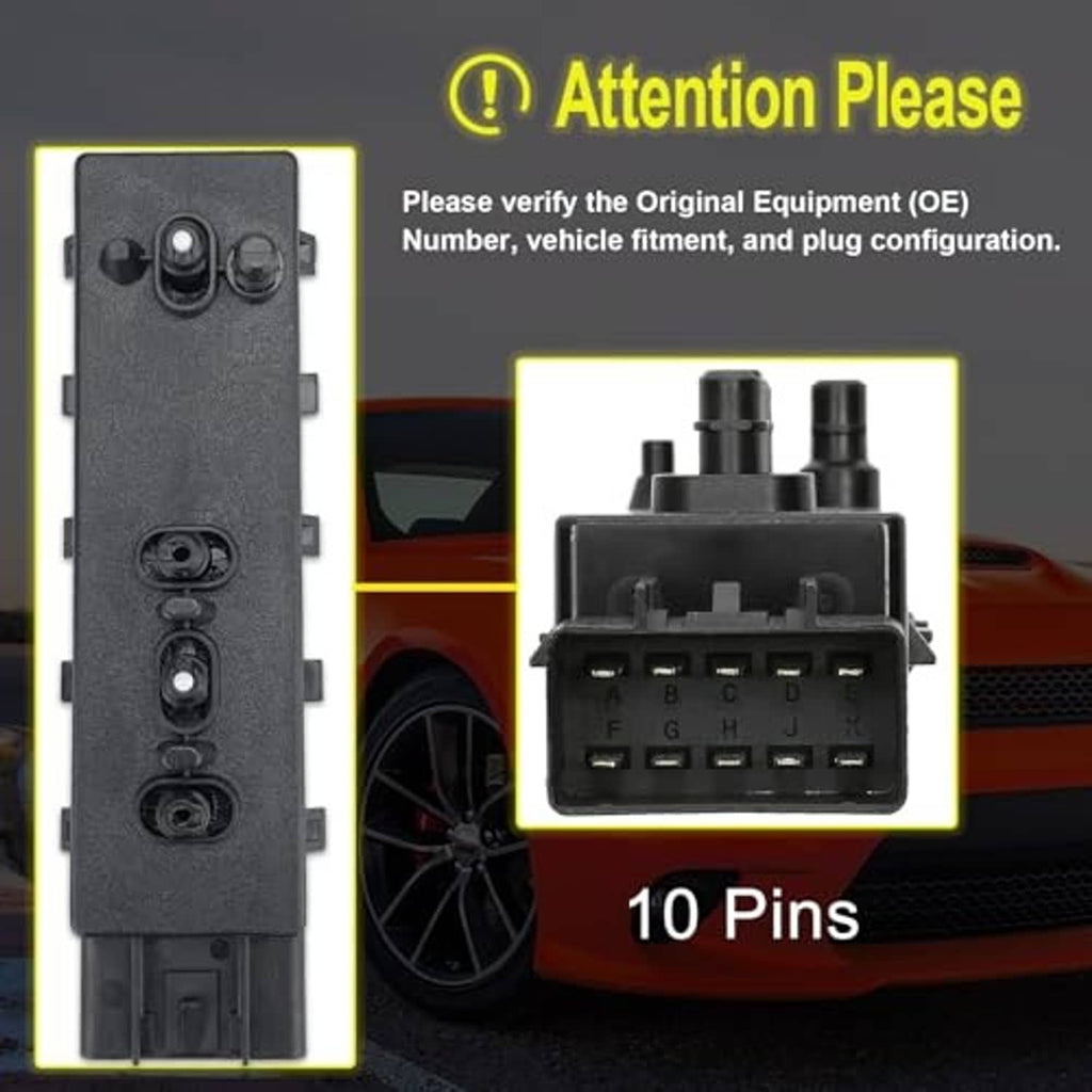 Black power seat switch with multi-pin electrical connector and round control knob