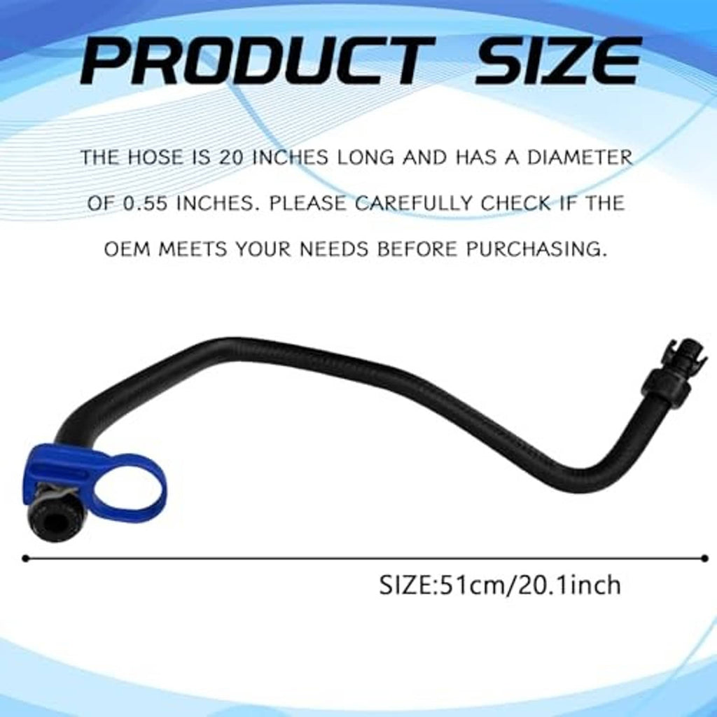 Black coolant hose with blue mounting end and attached plug, straight-to-curved form