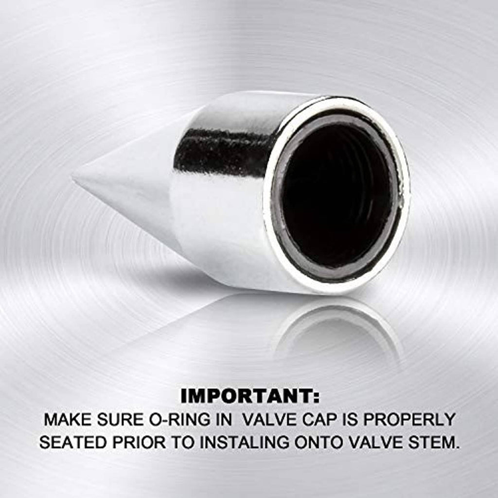 Chrome spiked valve cap close-up showing outer rim and threaded opening