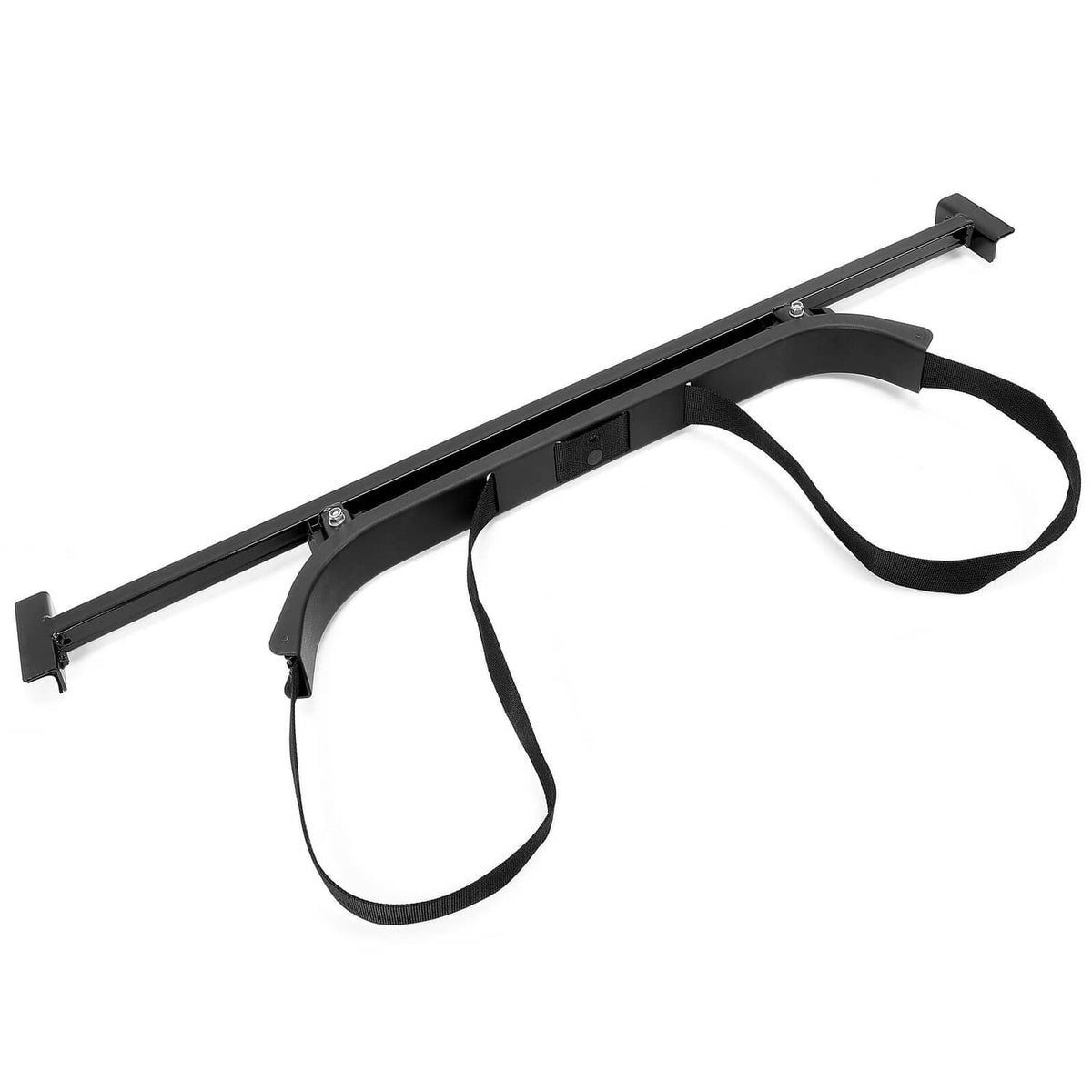 Black golf bag holder bracket attachment with side clips and securing straps