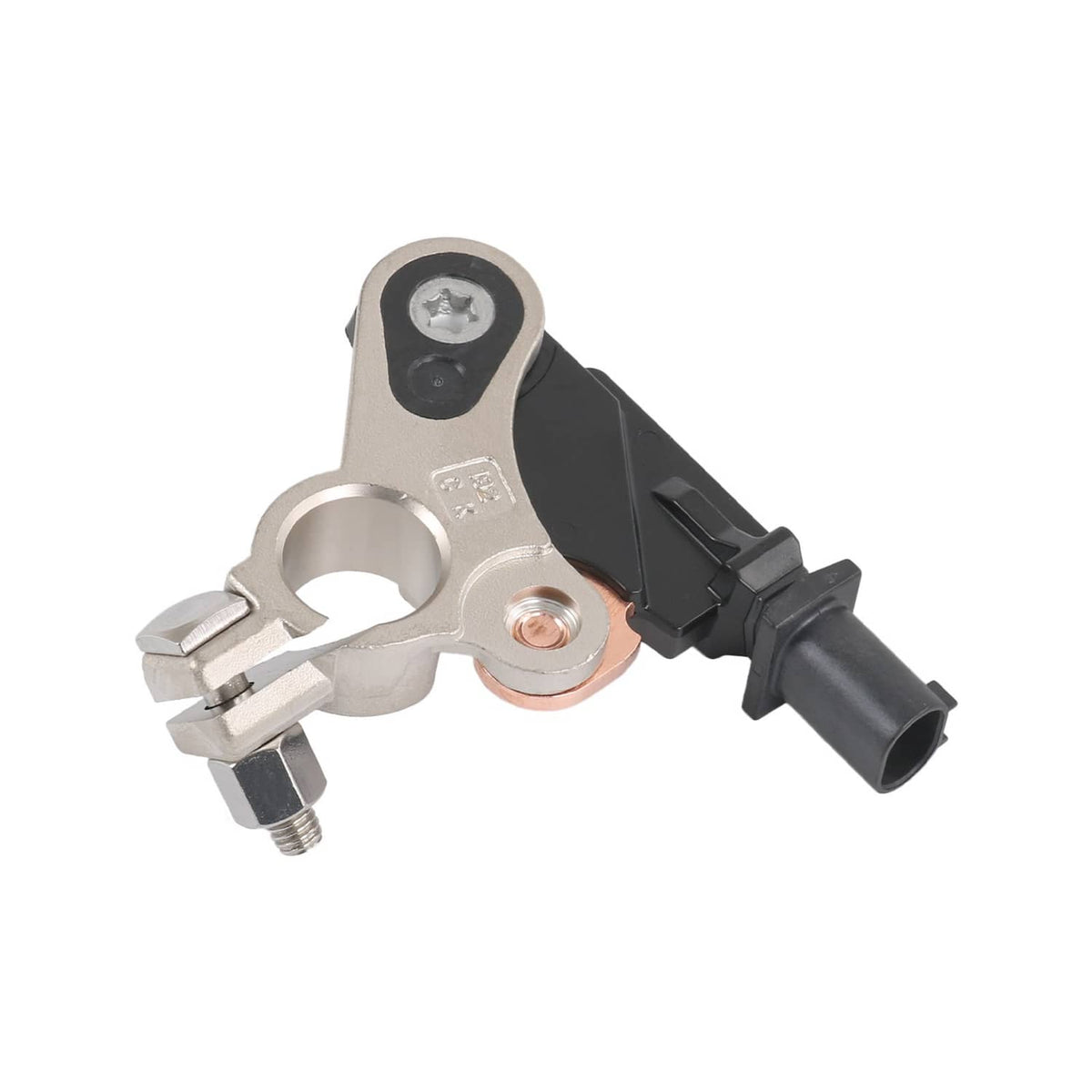 Battery current sensor with metal base, copper contact, and black wiring connector