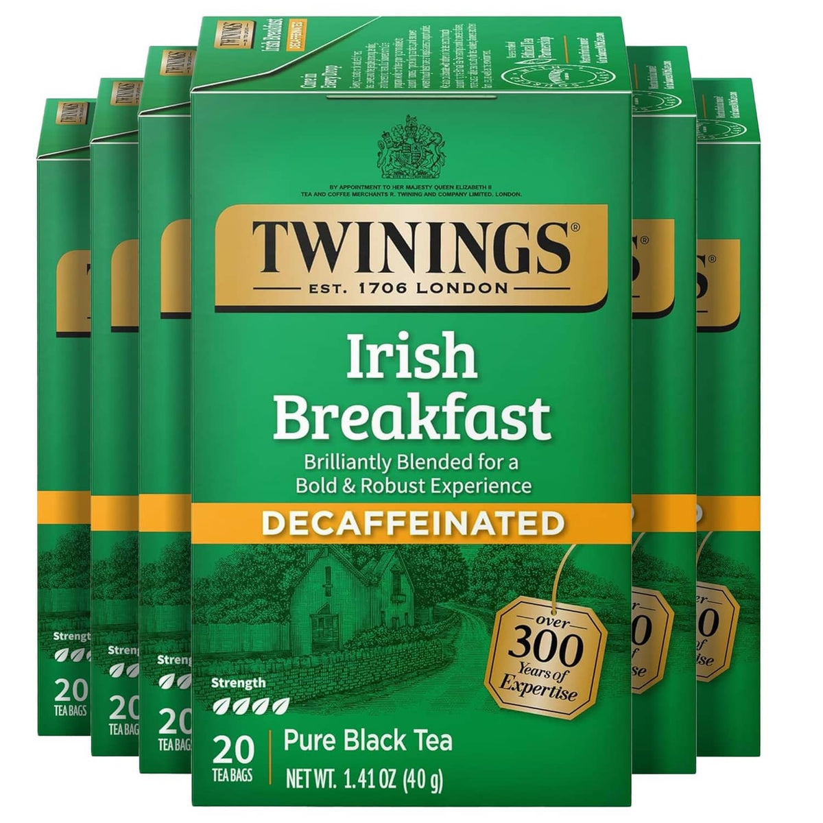 Decaffeinated Irish Breakfast black tea box set, green 20 tea bags pack