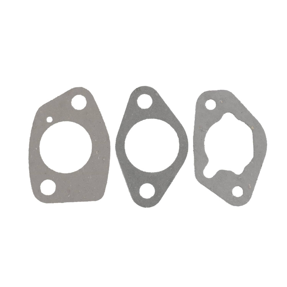 Carburetor kit intake gaskets, set of three gray metal seals with mounting holes