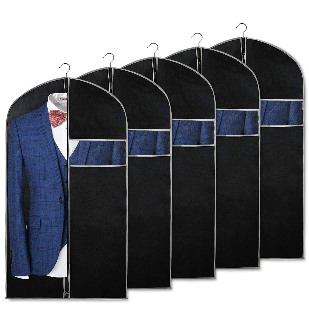 Black suit garment bags set of 5 with hangers, open front and full-length cover