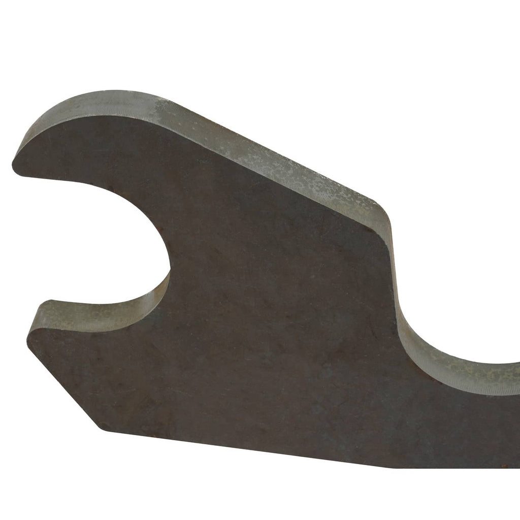Dark metal quick-attach bracket ear with curved mounting slot