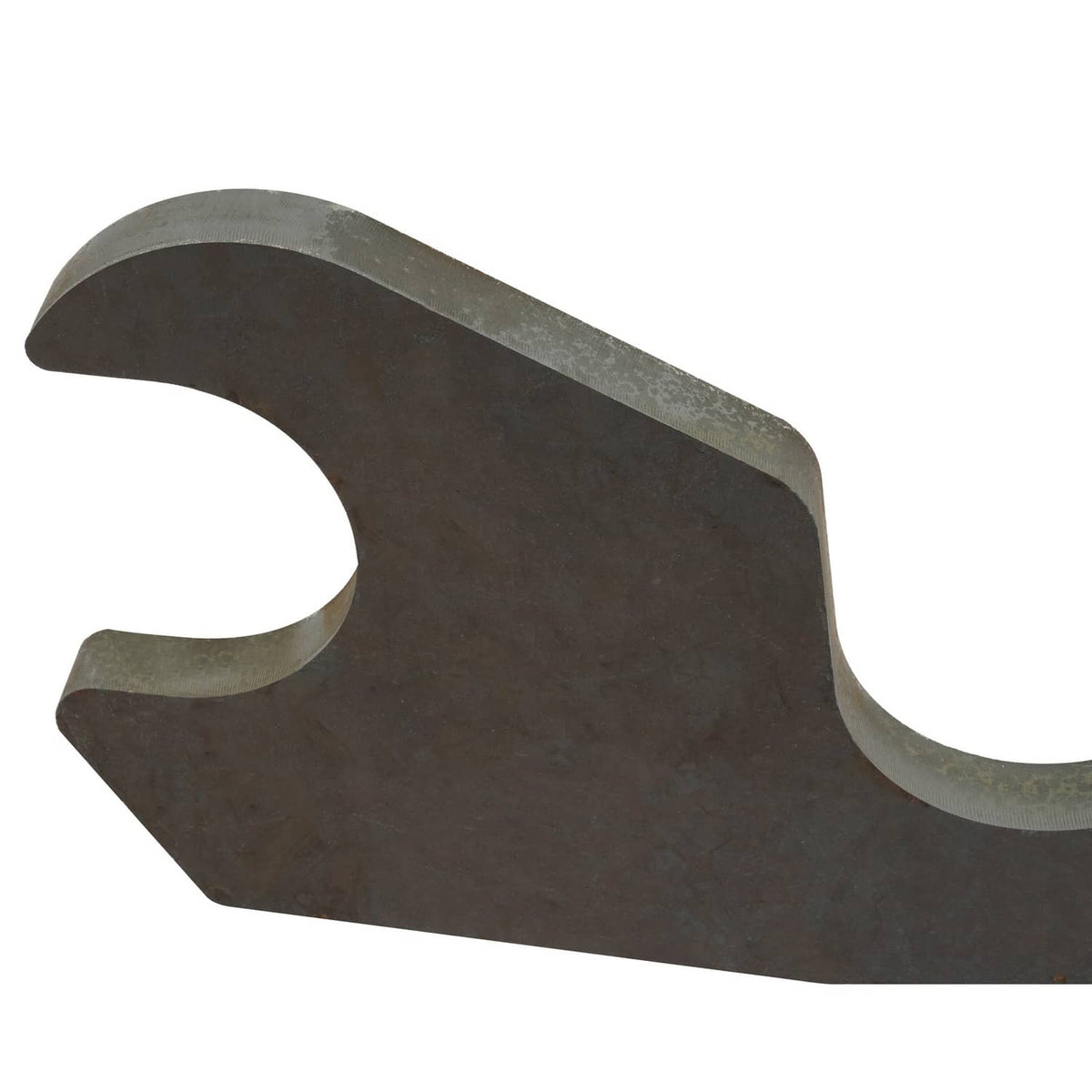 Dark metal quick-attach bracket ear with curved mounting slot