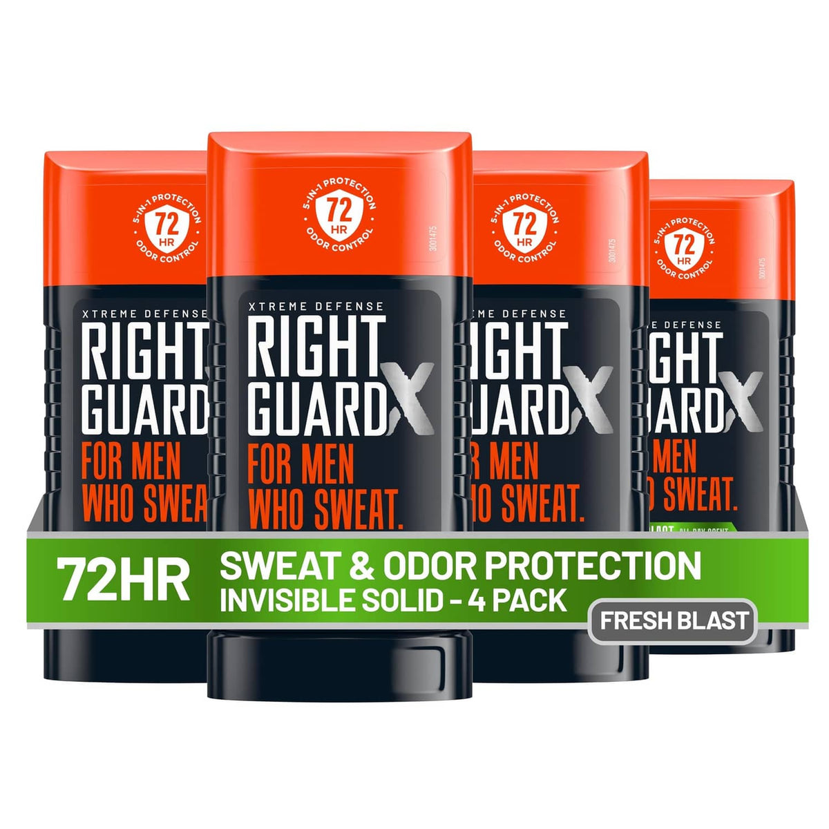 Men's solid antiperspirant stick, 4-pack, orange and black containers