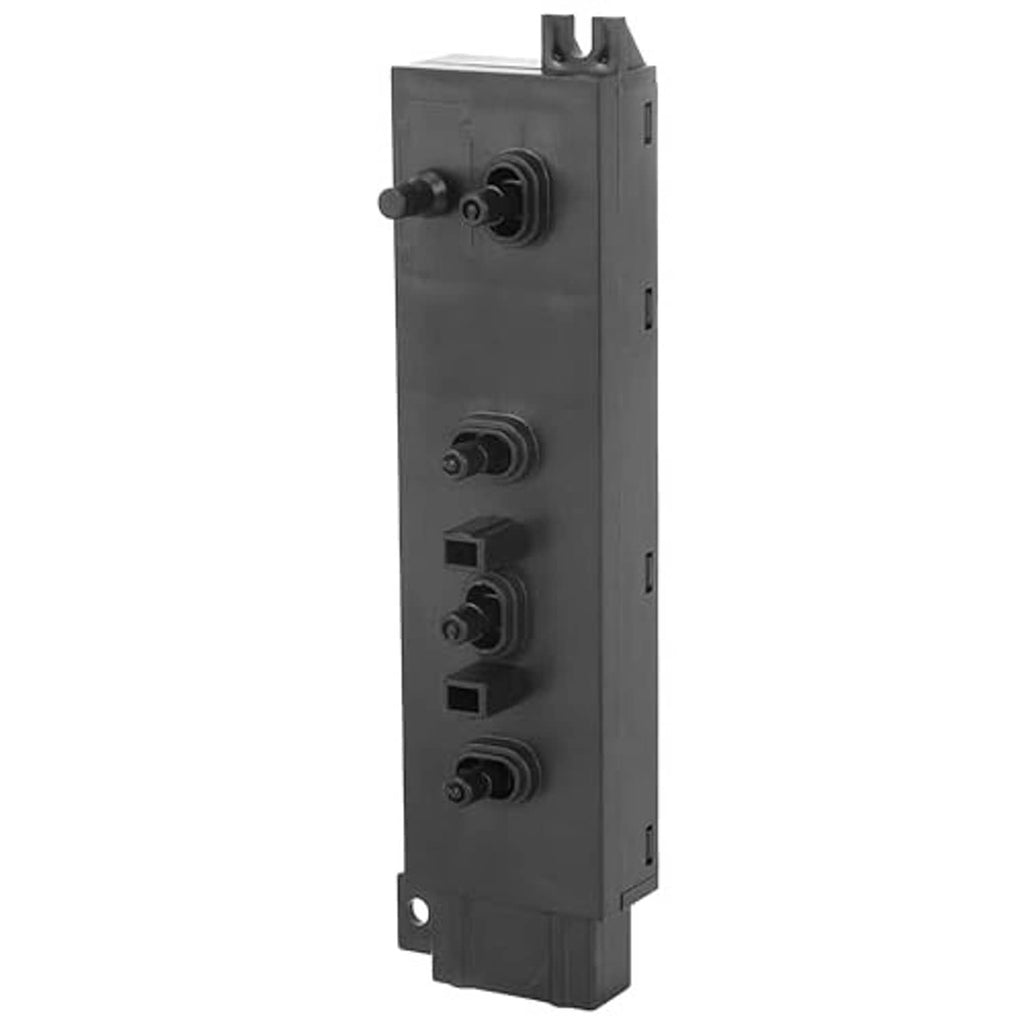 Black power seat switch module with four round knob mounts and connector openings