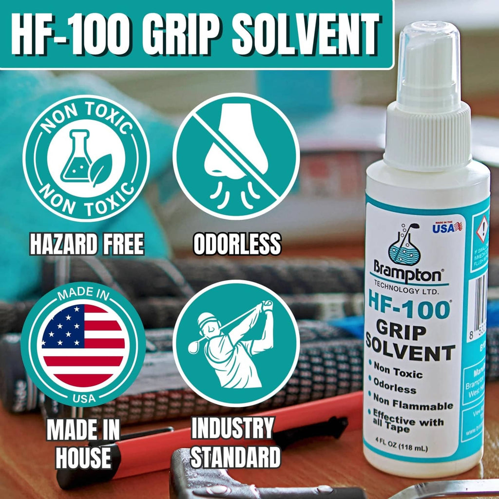 HF-100 grip solvent bottle with non-toxic, odorless and hazard-free icons