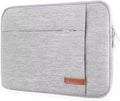 Light gray 13-inch laptop sleeve case with padded front panel and side zipper pocket