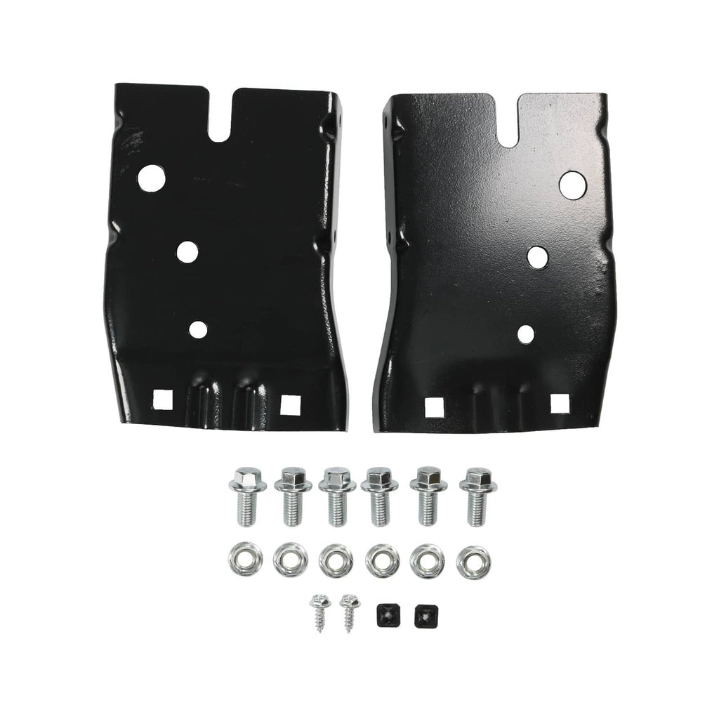Rear bumper mounting brackets set with hardware, two black plates and bolts