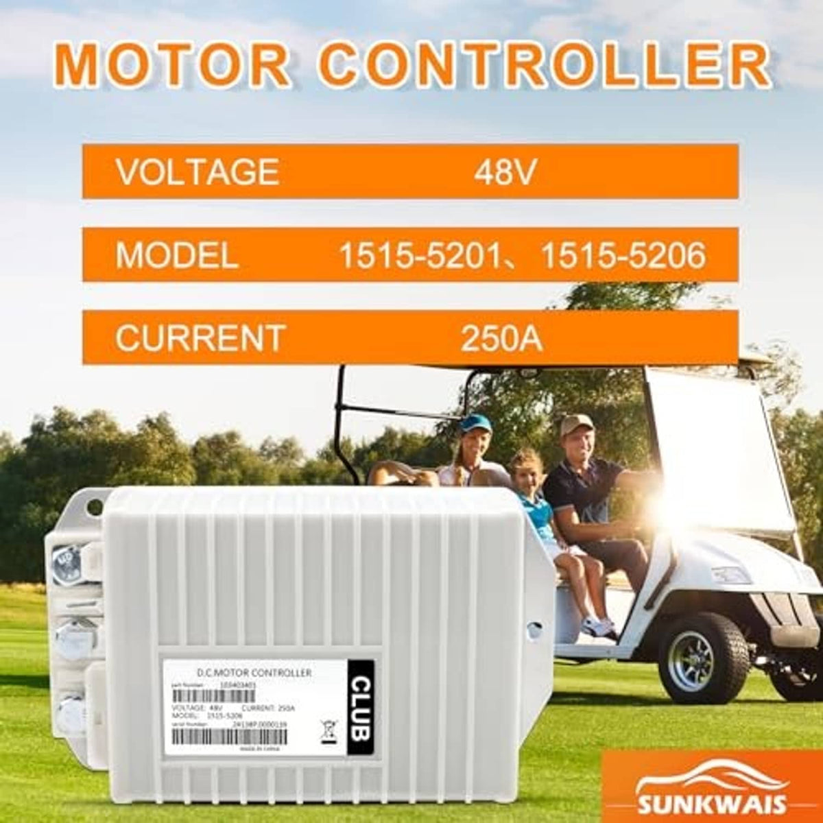 White DC motor controller unit for 48V with side terminal connectors, front three-quarter view