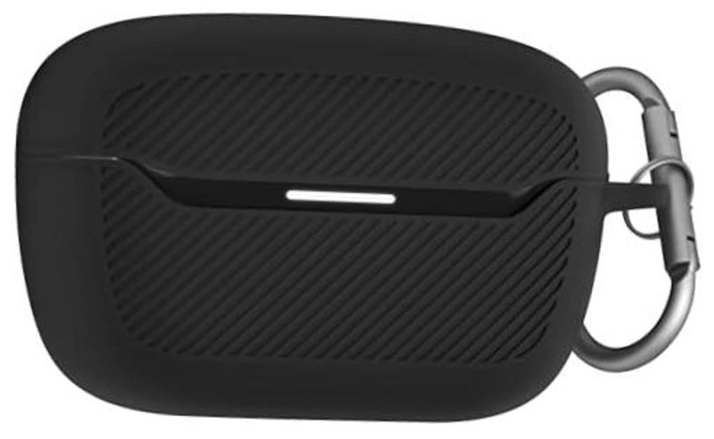 Black silicone earbuds case cover with carabiner-style keyring