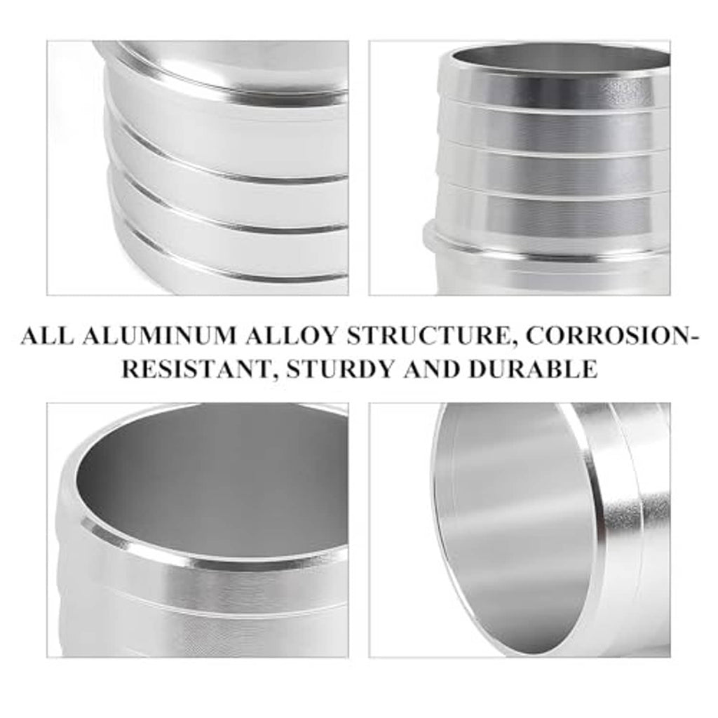 Silver aluminum radiator hose barb fitting, ribbed exterior with smooth inside