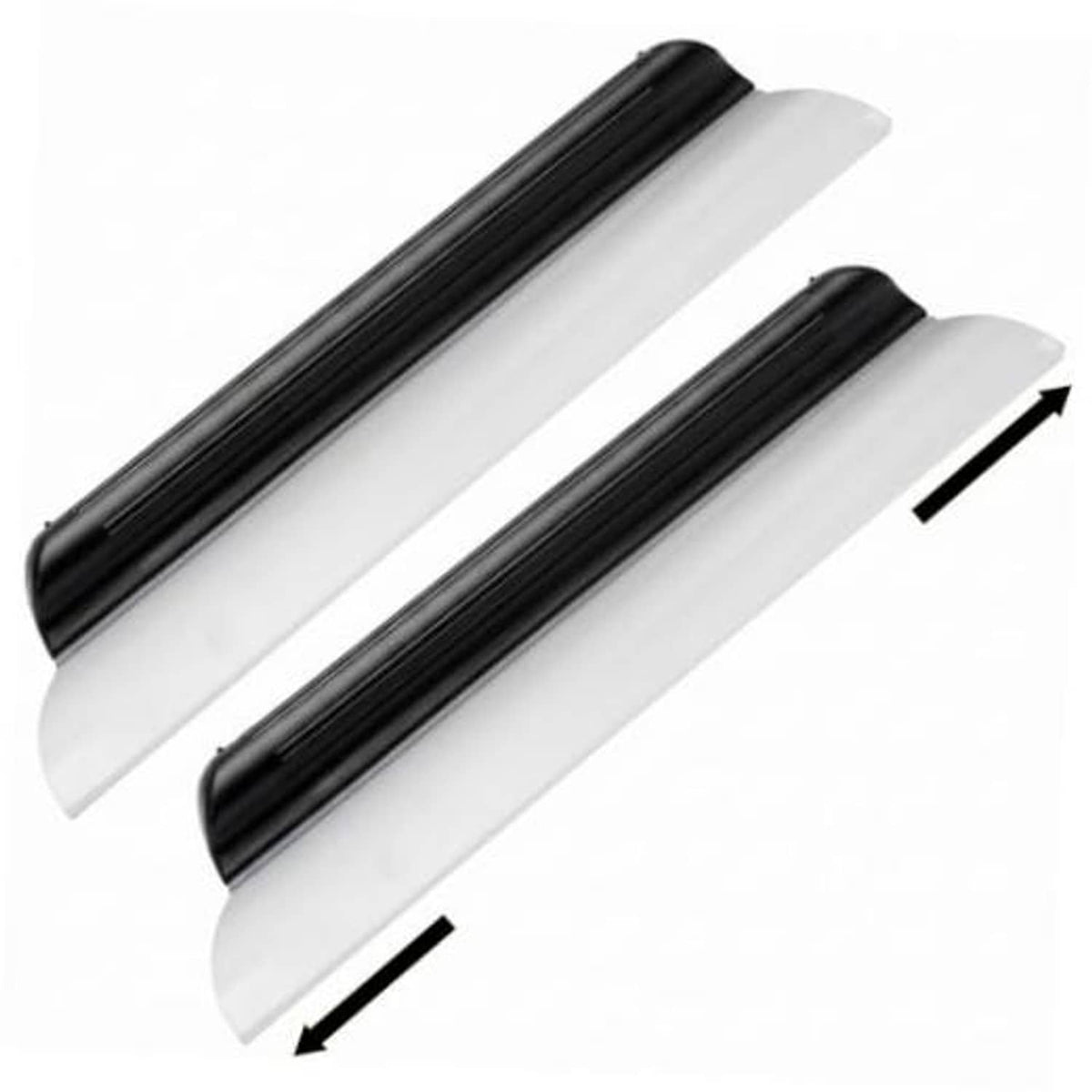 Car drying squeegee set with black silicone blades, two pieces side by side
