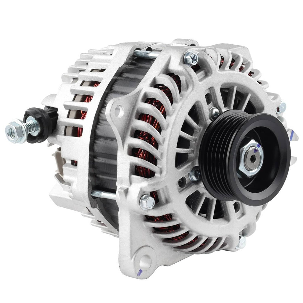 Alternator with serpentine pulley, vented fan, and copper windings; white housing