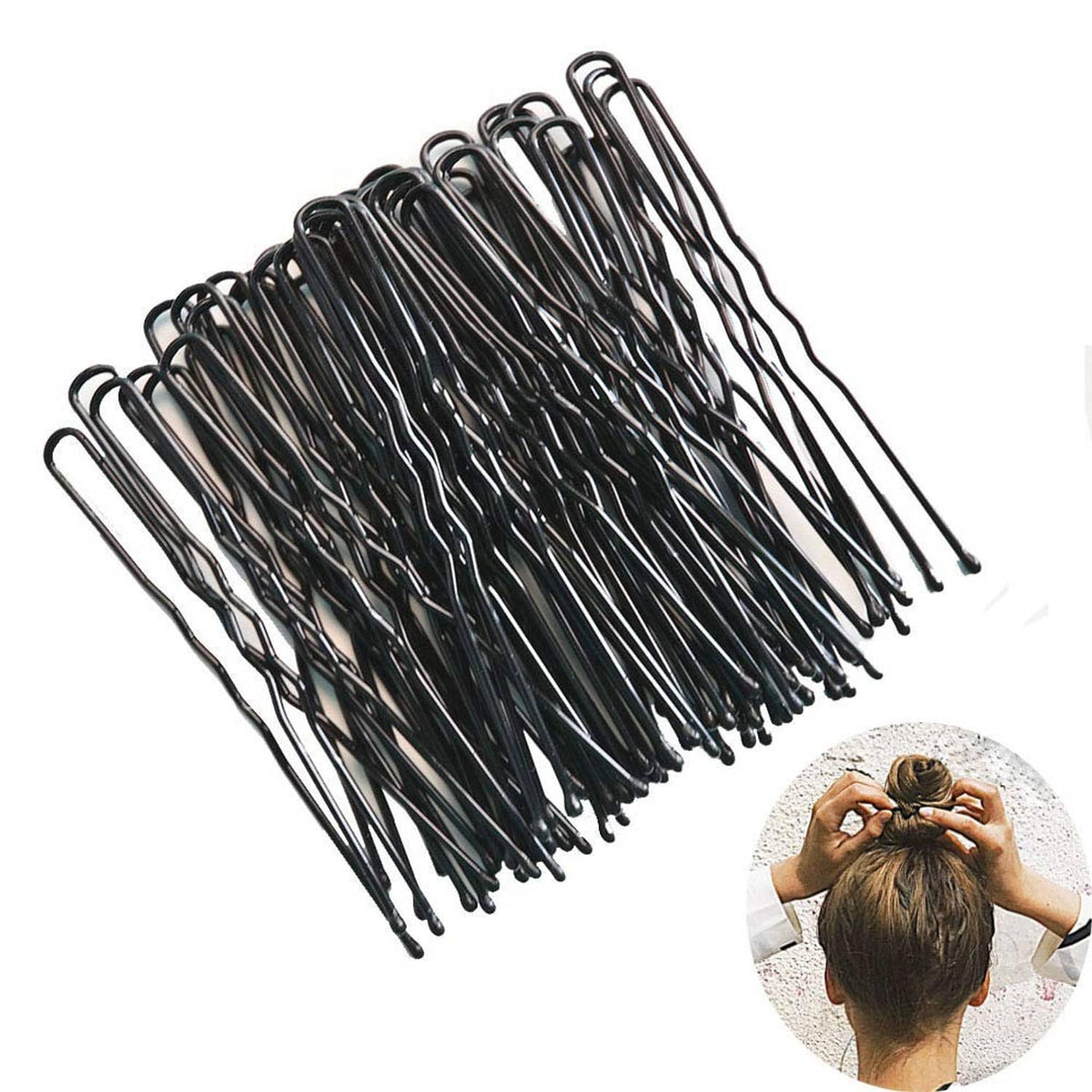 Black U-shaped hair pins, bun pin kit with multiple pins