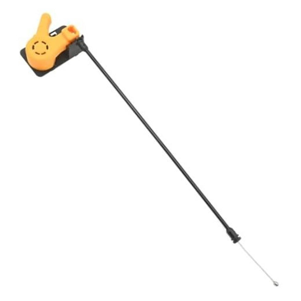 Engine hood release cable with orange handle and black housing, metal end wire