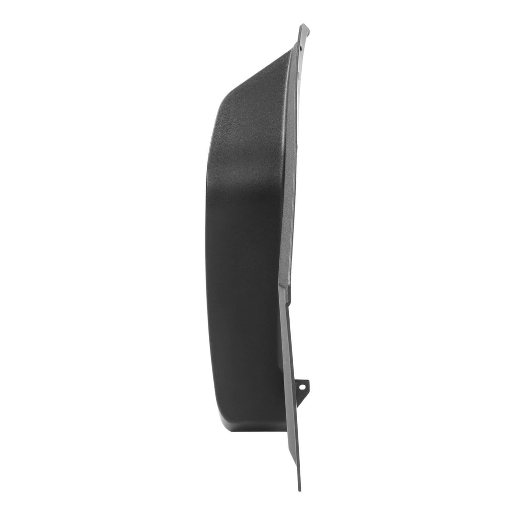 Black side fender flare panel with vertical edge and mounting holes