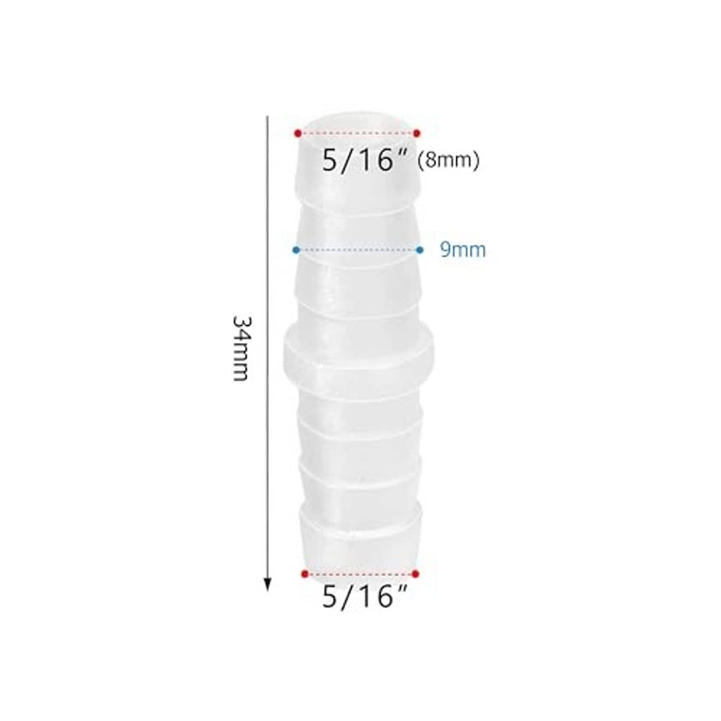 White plastic hose barbed splicer mender joint with 5/16 in length and 4 mm width