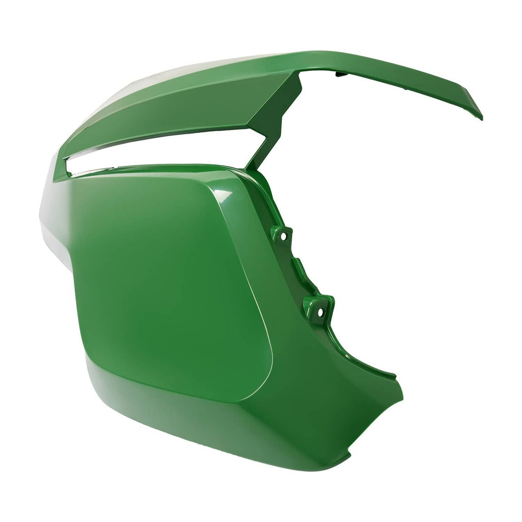 John Deere green right hood panel with curved shape and mounting holes