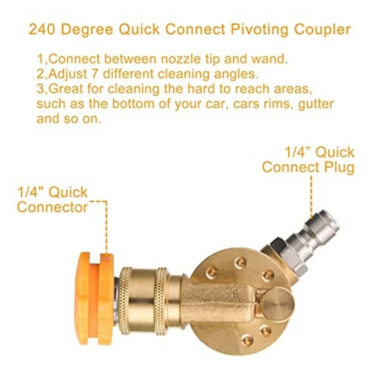 Pivoting quick-connect coupler with 1/4 in quick connector and nozzle adapter