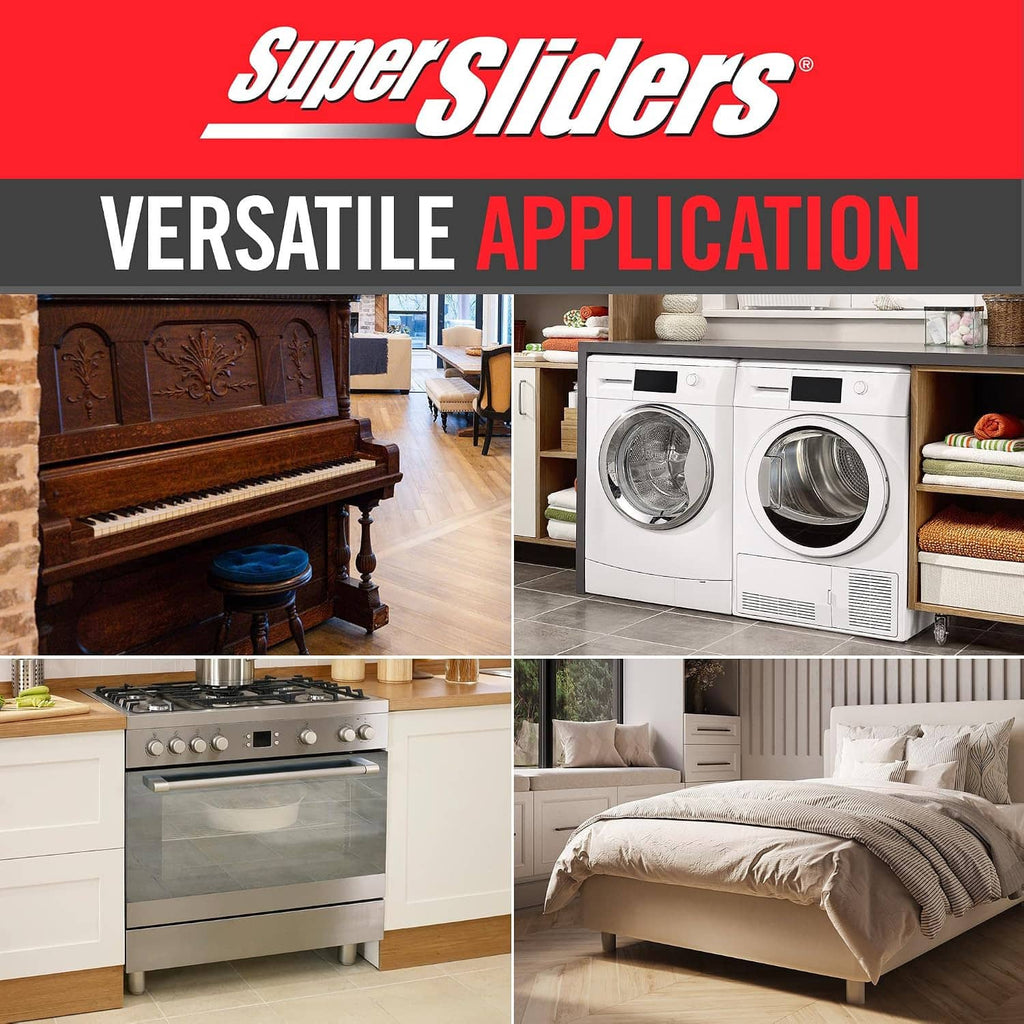 Four felt furniture sliders shown for use under furniture and appliances on hard floors
