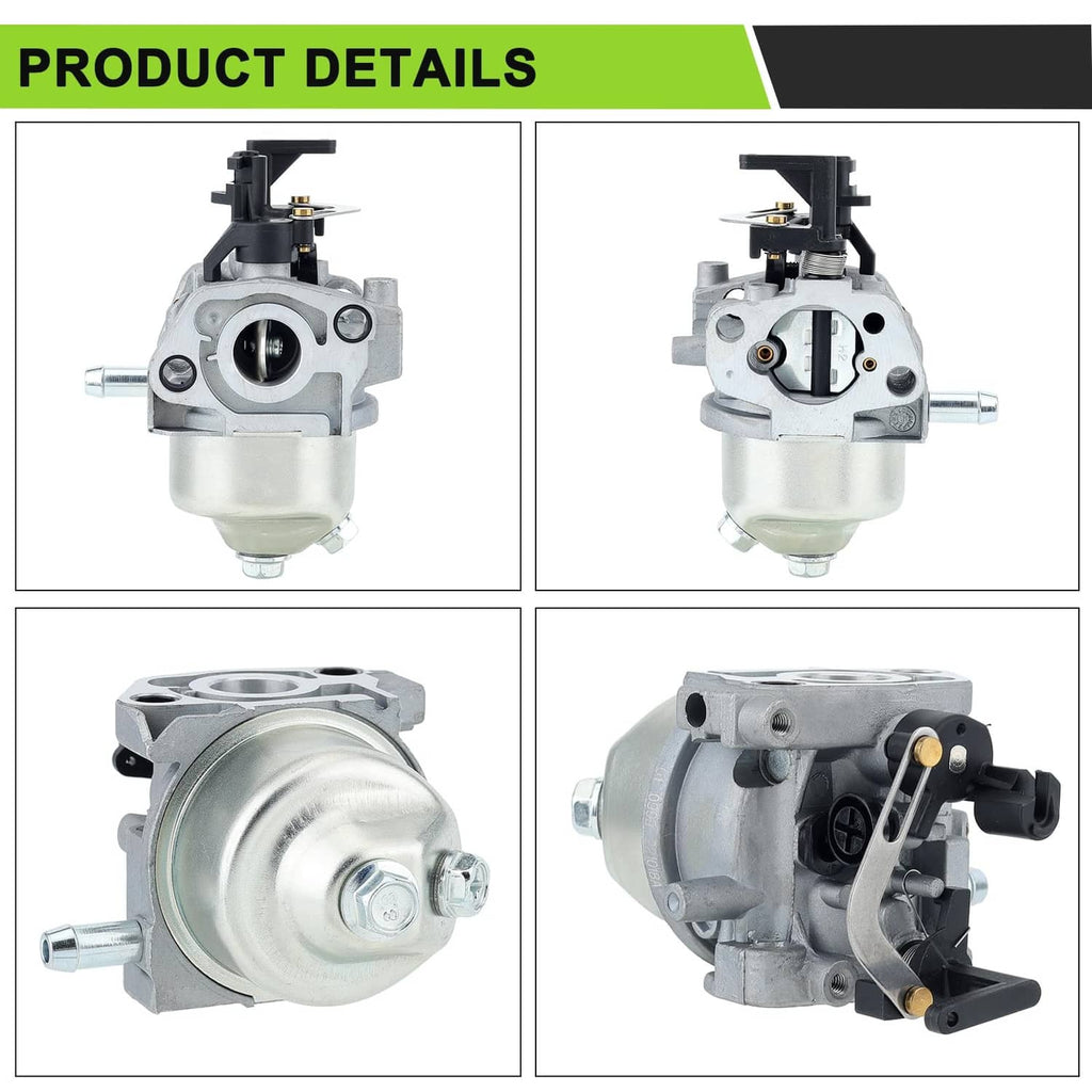 Carburetor assembly detail views from front, side, and back angles