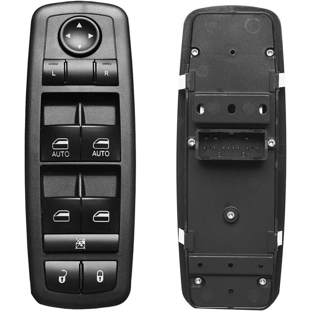 Black power window switch panel with button icons and mounting back