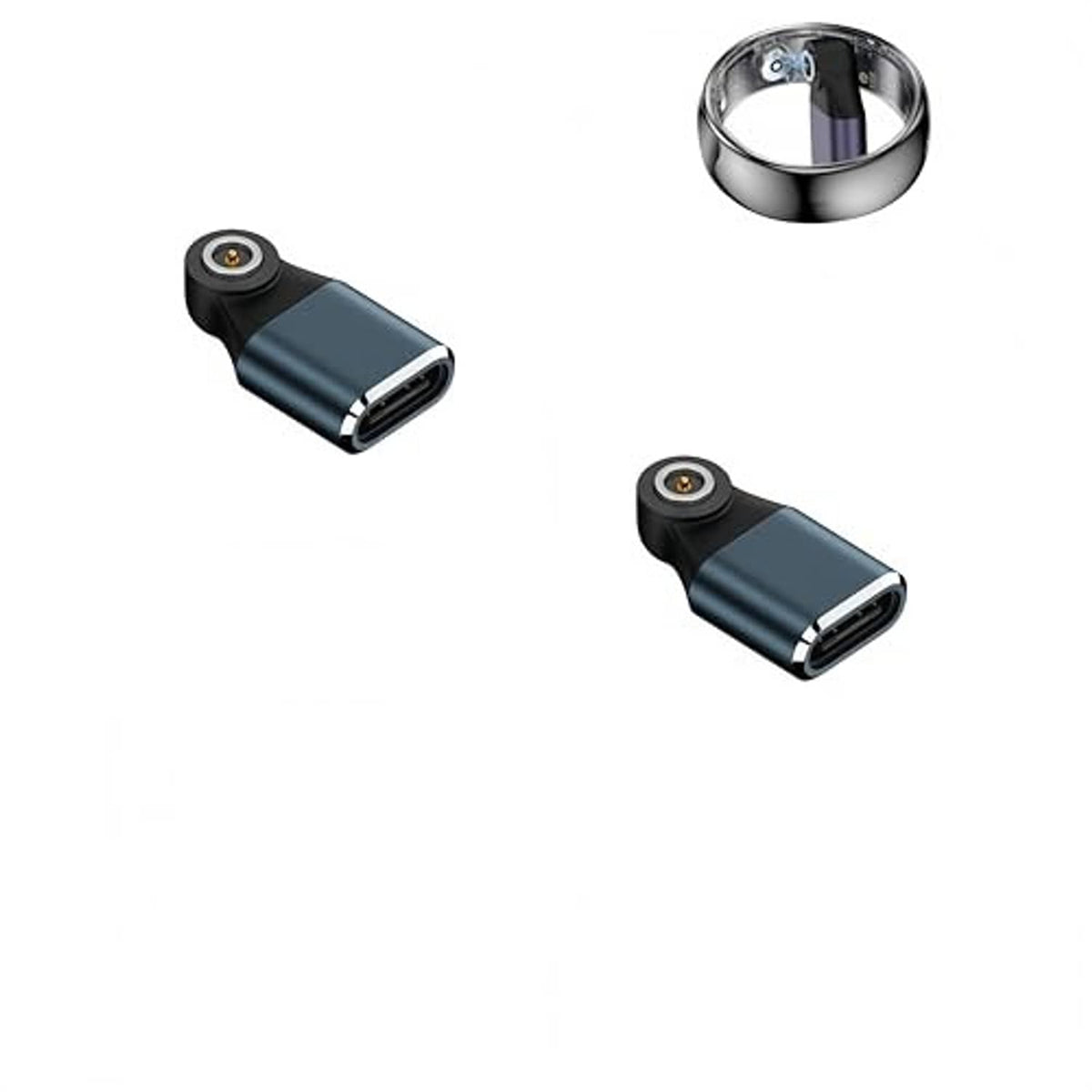 Dusty blue magnetic USB-C smart ring charger adapter with USB-C plug and 4mm 1-pin
