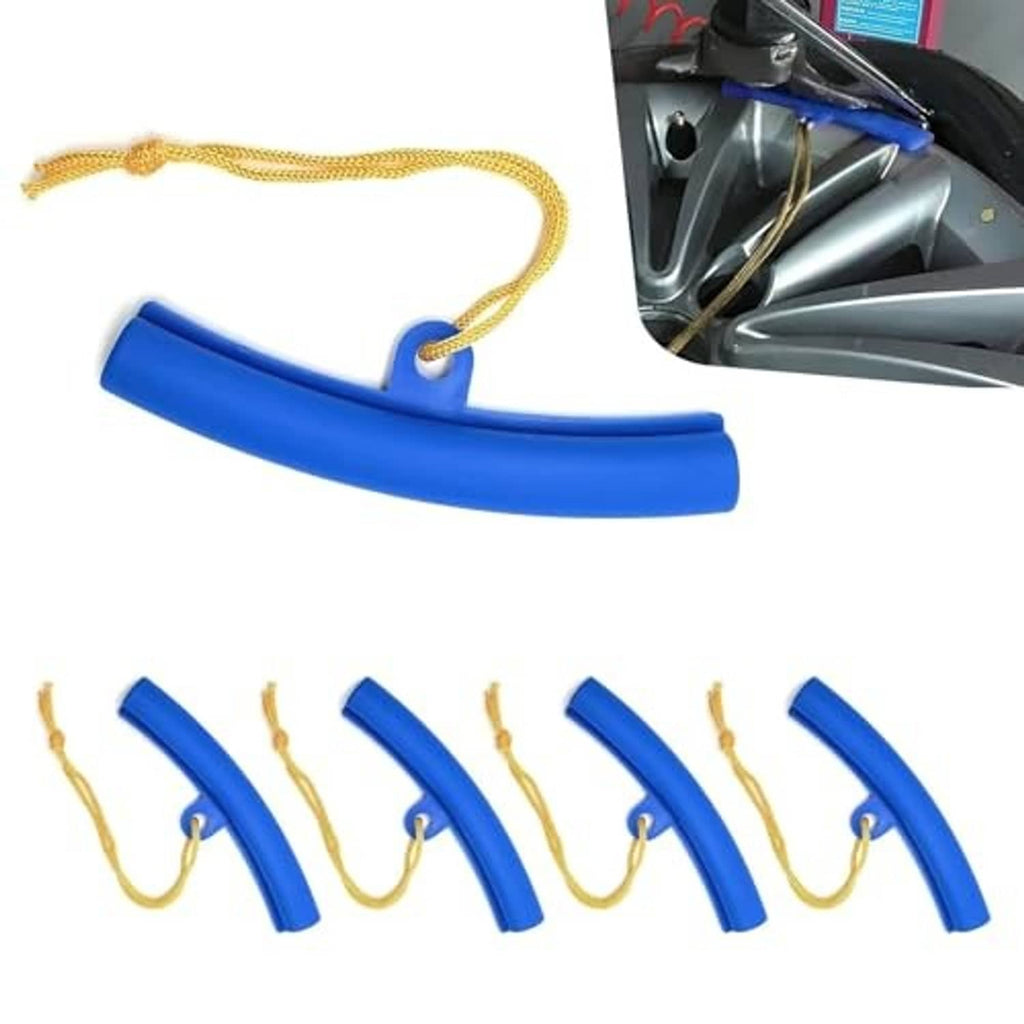 Blue arc wheel hub protective sleeve with gold cord, shown with 5-piece set