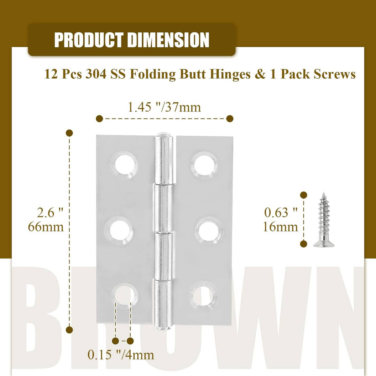Stainless steel butt hinge plate with central pin and circular screw holes