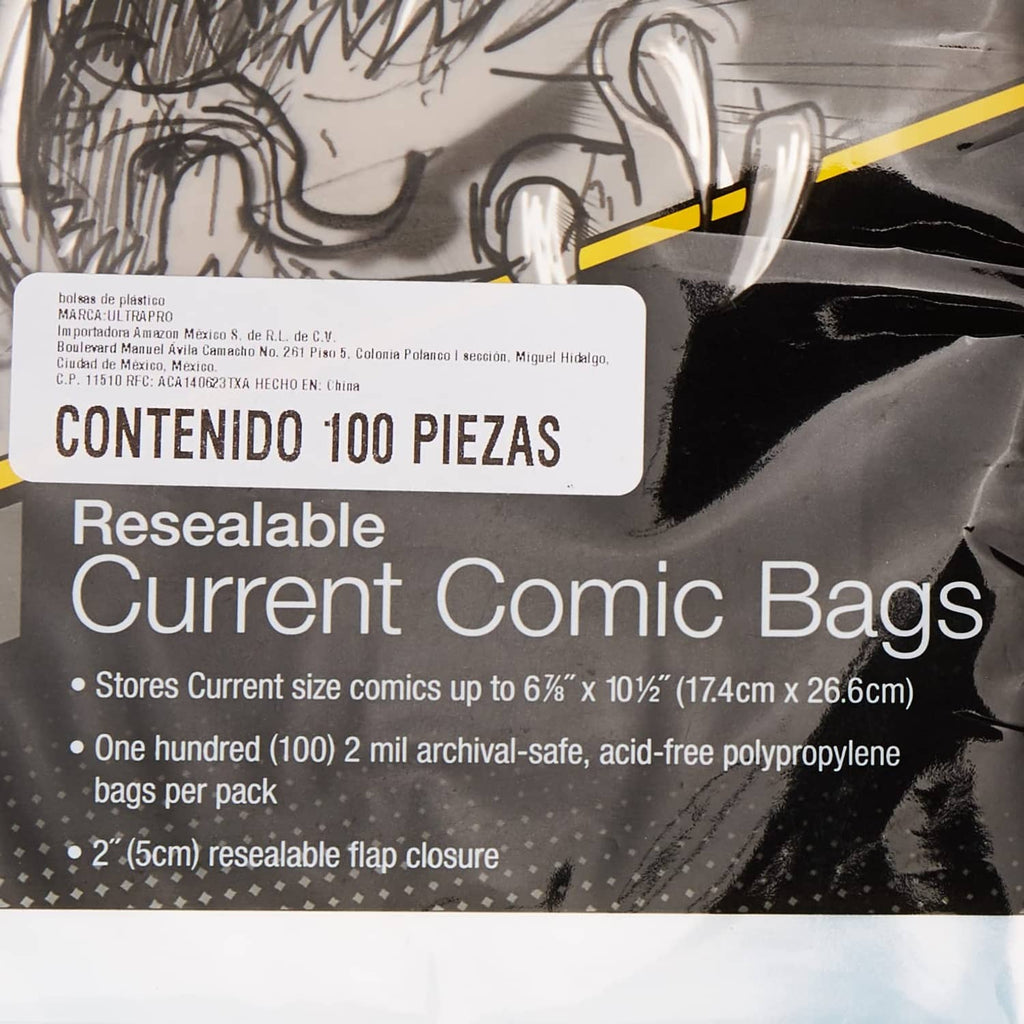 Resealable current comic bags label on clear 2-mil polypropylene bag pack