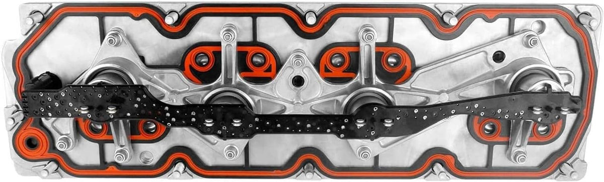 Valve cover and gasket assembly with orange seal lines and internal channels