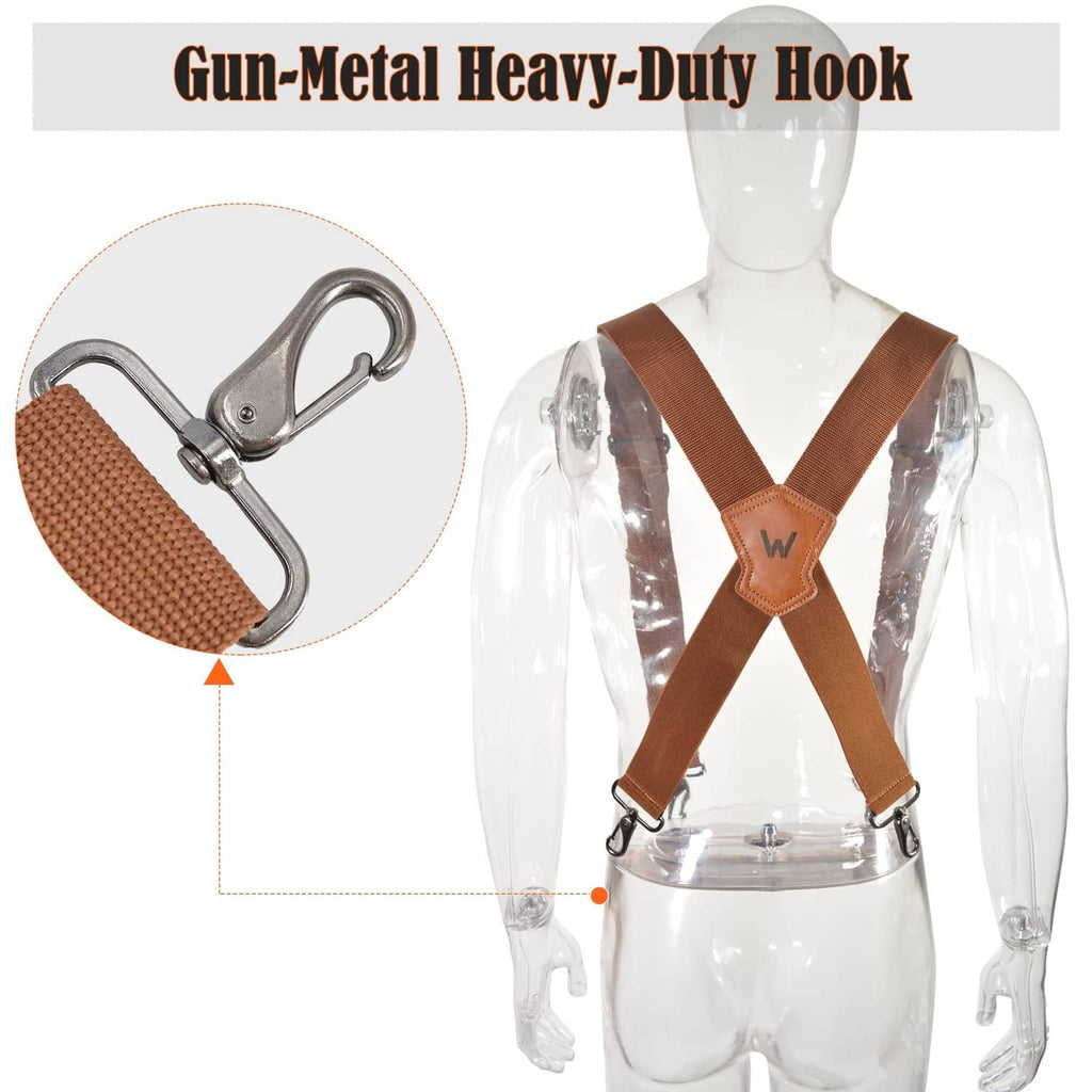 Brown webbing strap with cross design and gun-metal heavy-duty hook hardware