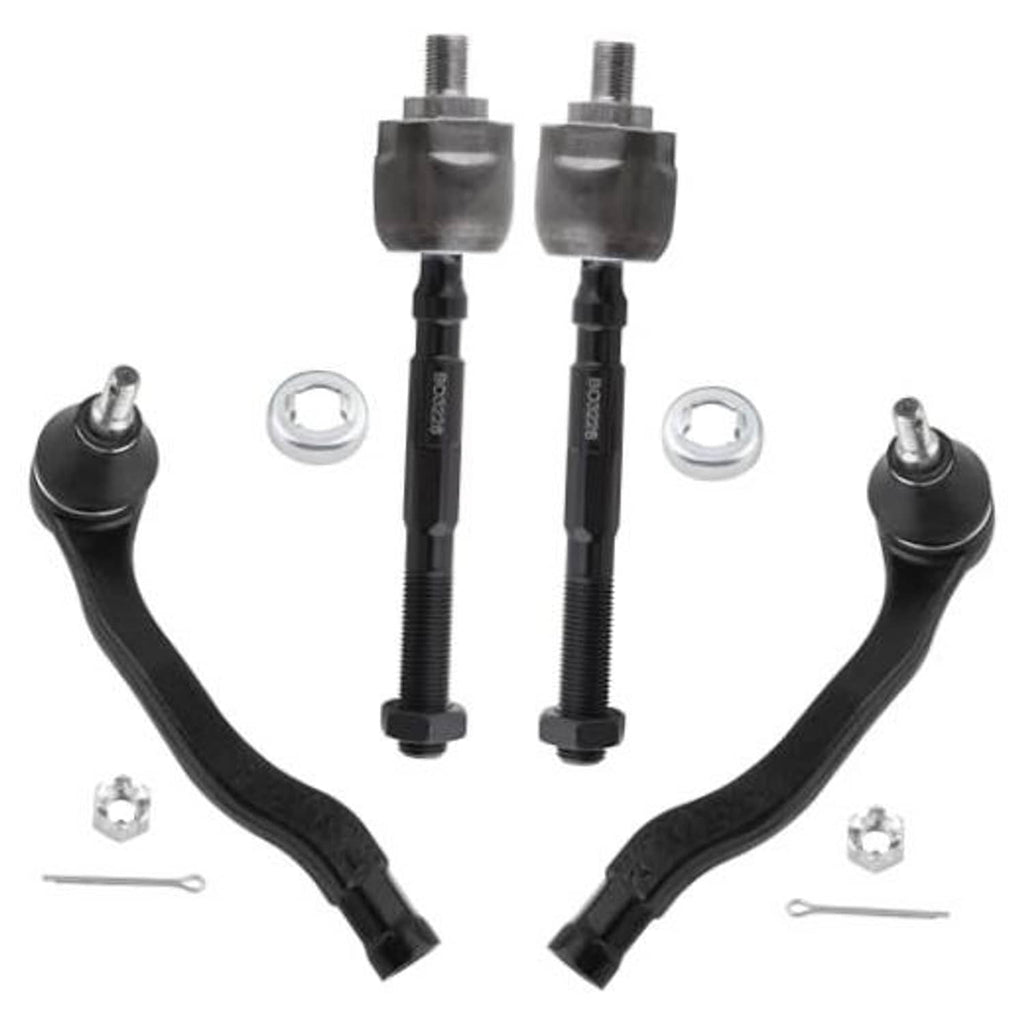 Tie rod end replacement set with black arms, silver ball joints, threaded rods, nuts, washers