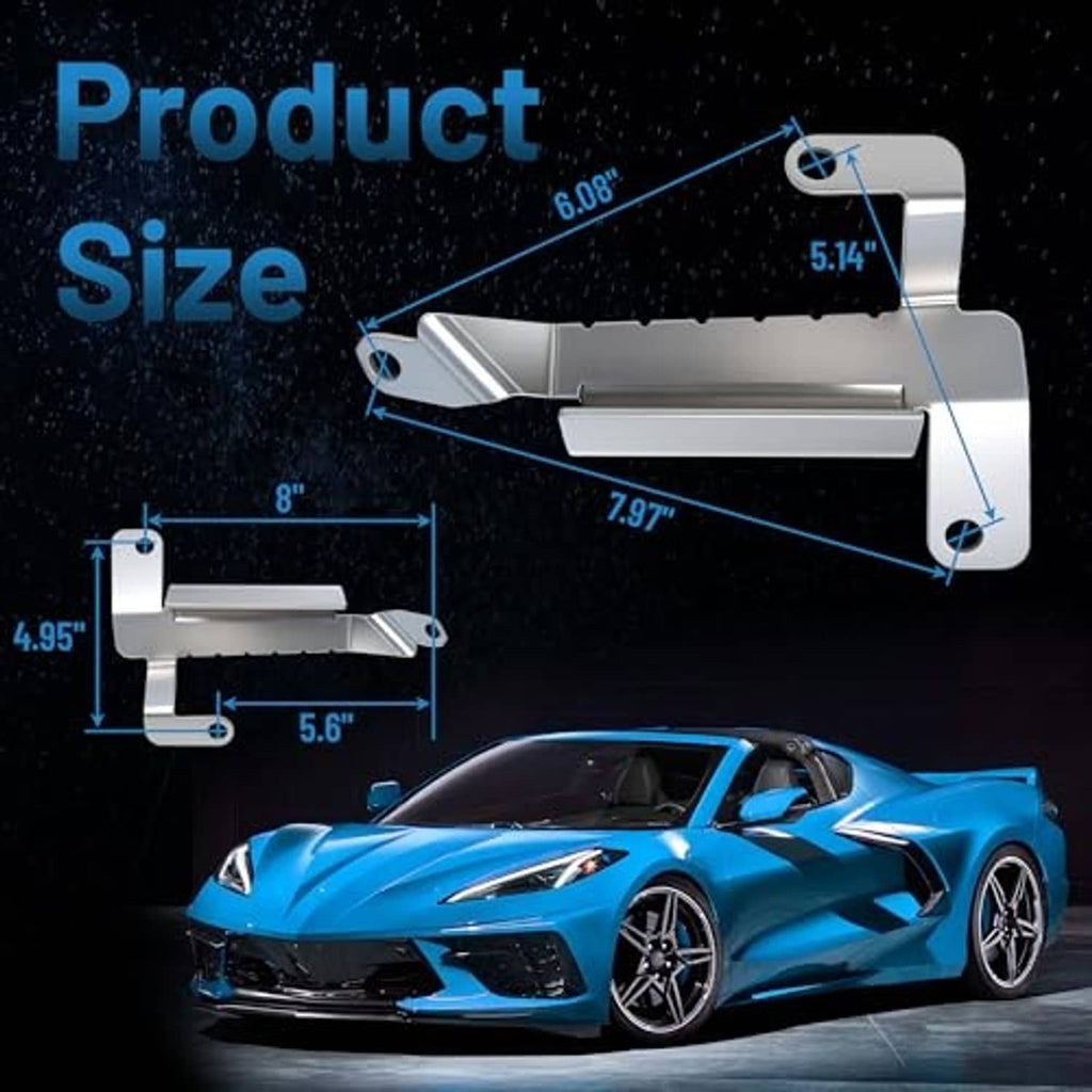 Silver air deflector shield shown with dimensions and four mounting holes
