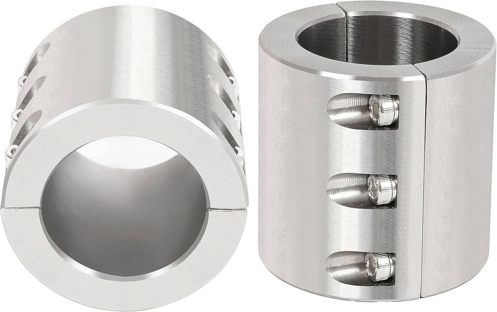 2-inch split-collar tube clamp, brushed metal ring with round bore and three bolt studs