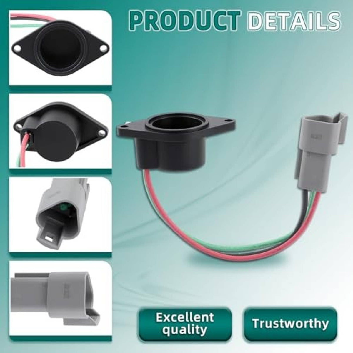 Black cylindrical speed sensor with mounting holes and red/green wire pigtail