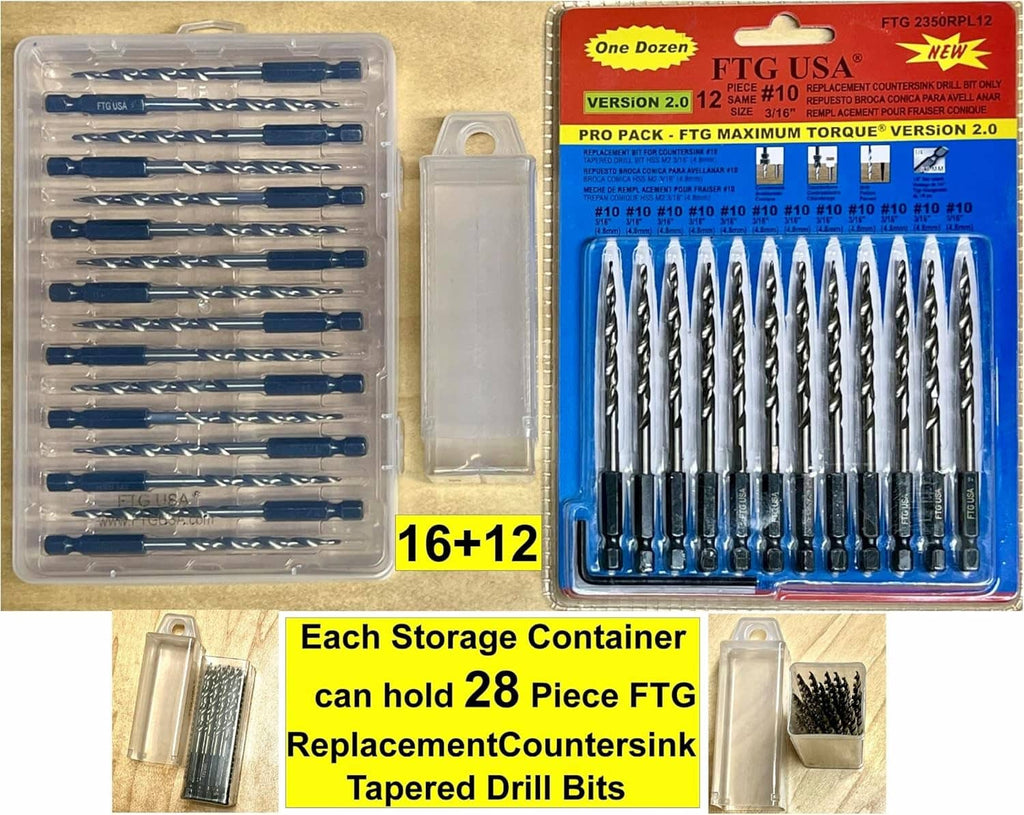 Two extendable storage containers with replacement countersink drill bits inside