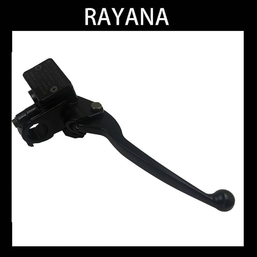 Brake master cylinder with long black lever and reservoir block, bolt and port details