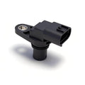 Black camshaft position sensor with mounting tab and 3-pin connector